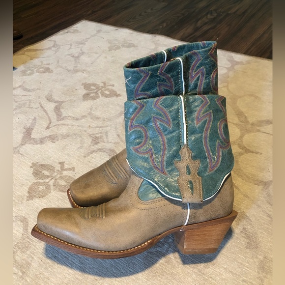 Twisted X stepping out cuff tan/teal cowboy western block heel size 7B - Picture 10 of 13
